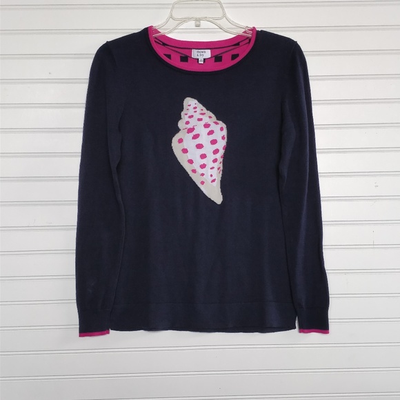 Crown & Ivy preppy navy/pink sweater with seashell - Picture 1 of 6